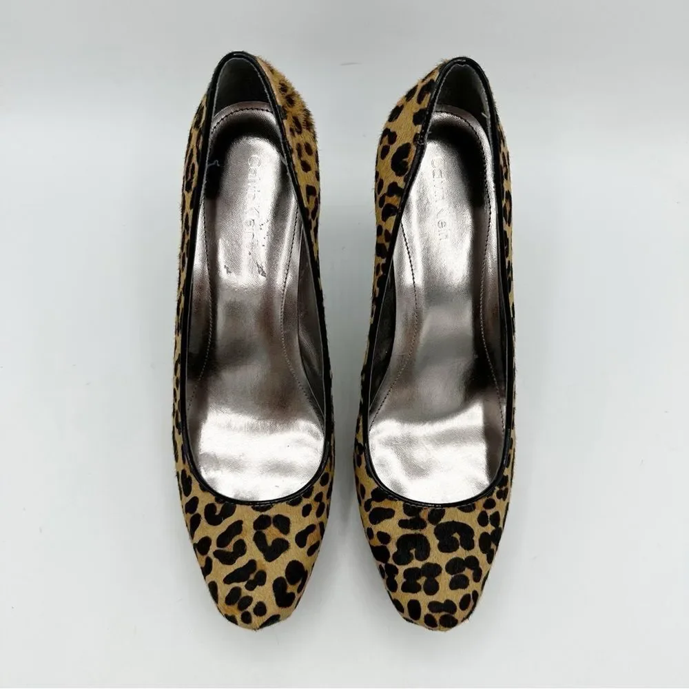 Calvin‎ Klein Retro Colette Trending Leopard Calf Hair Platform Pumps Sz 8
